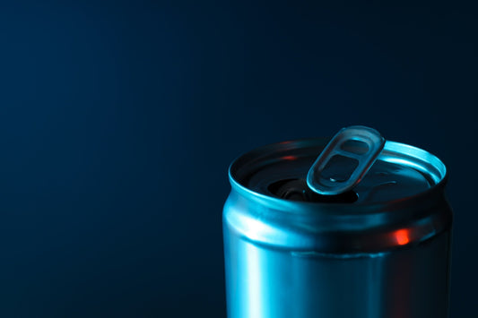 a can with blue lighting reflecting off of it