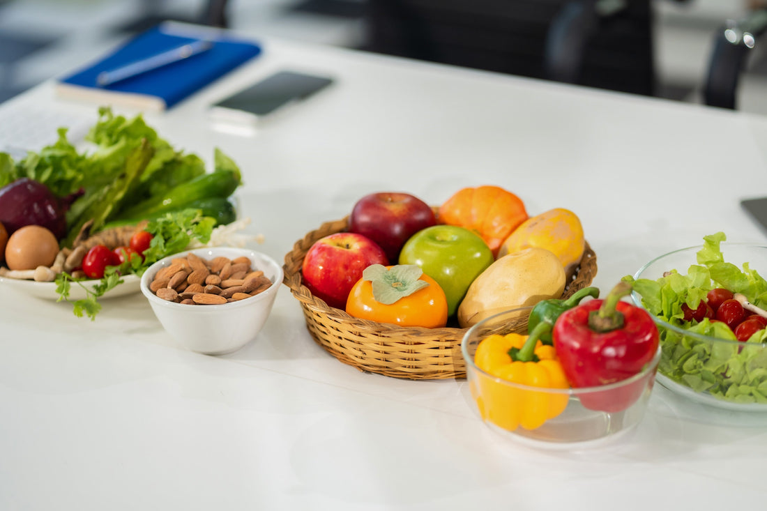 vegetables and fruits on a countertop