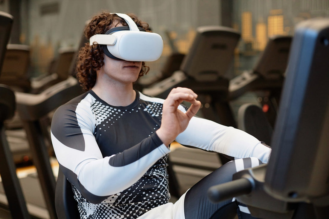 a man working out with a VR headset on